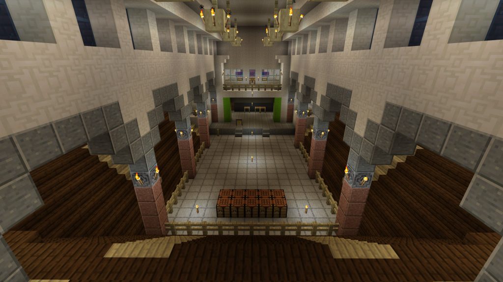 A Minecraft screenshot, showing an interior that looks a lot like The Birchcliffe Centre in Hebden Bridge